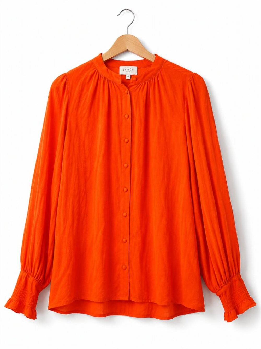 Sézane Léa Bright Orange 100% Silk Button Down Blouse Size 34/XS